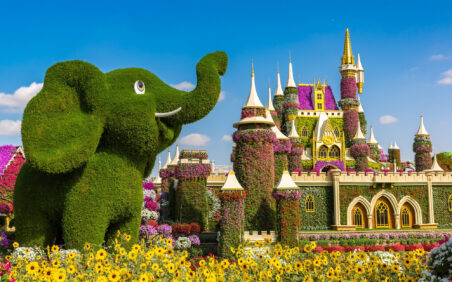 Dubai Miracle Garden colorful flower displays and heart tunnel Dubai
